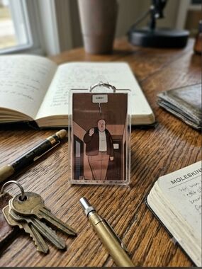 Clear Acrylic Keychain ID Badge with Brown Illustration